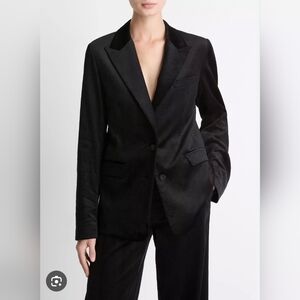 Vince Black Single-Breasted Velvet-Trim Blazer Size XS
